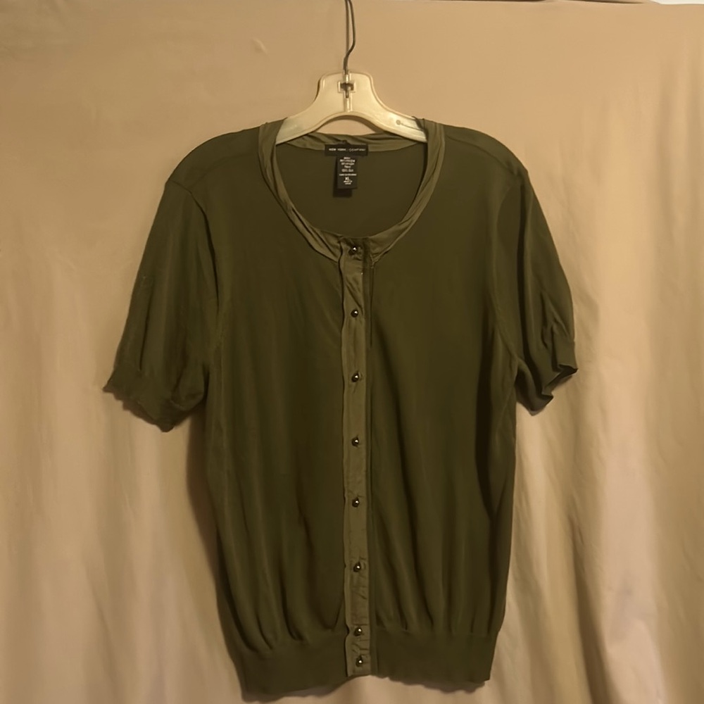 New York & Company dark olive green cardigan sweater size xl